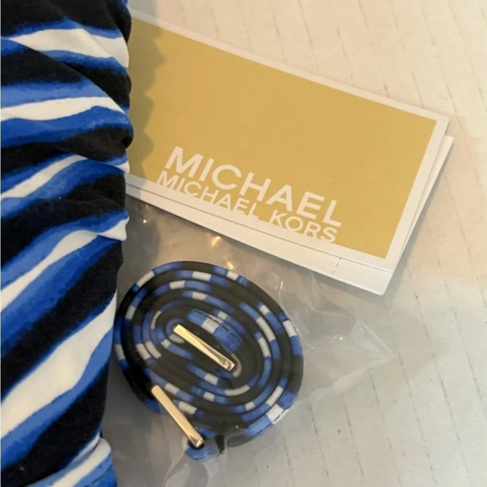 Michael Kors Striped Logo-ring Halter 1pc Swimsuit Blue/ White NWT Size 10